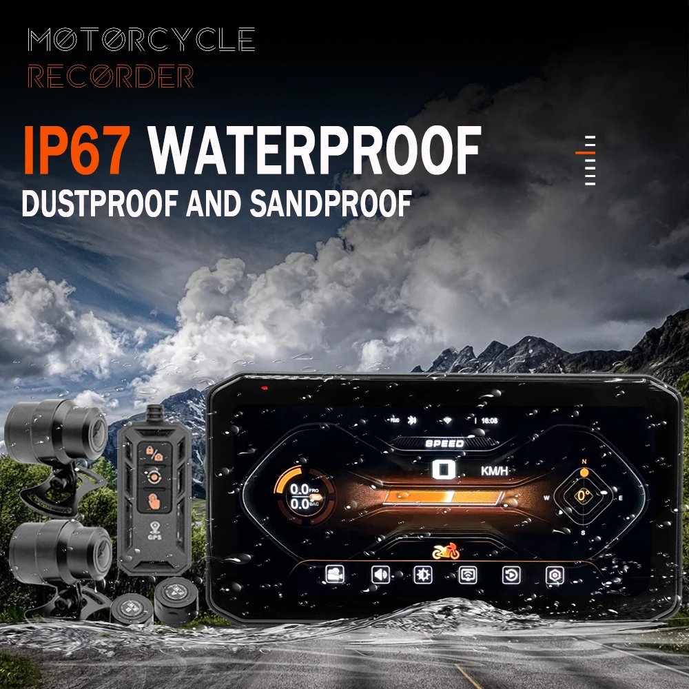 2K Waterproof Motorcycle Dash Cam with WiFi, GPS & Tire Monitor
