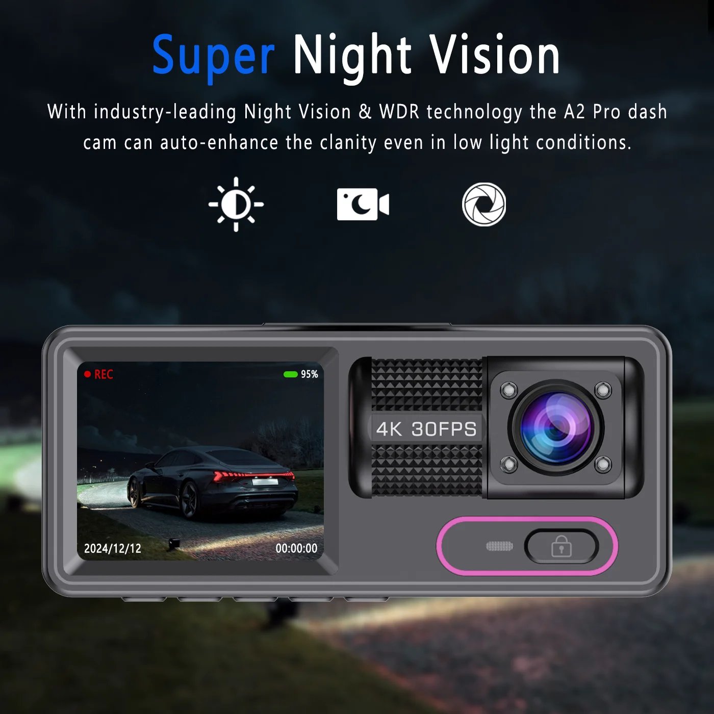 3-Channel 1080P Dash Cam with 32GB Card - Front, Inside, Rear