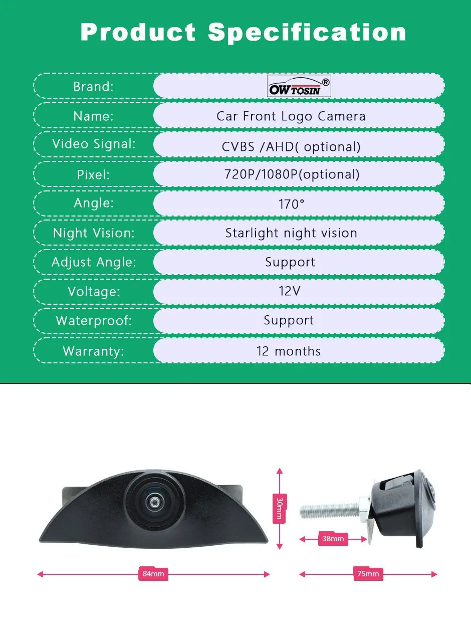 AHD 1080P Fisheye Front Camera for Volvo XC60 XC70 XC90 S40 S60
