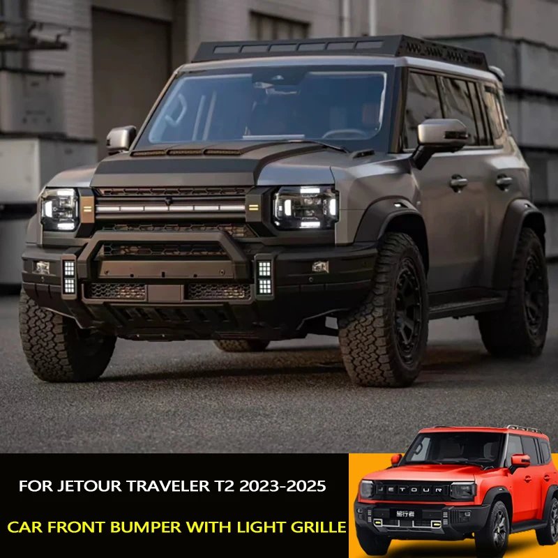 Car Front Bumper with Light Grille Fit for Jetour Traveler T2 Mars Explorer Kit Auto Front Face LED Grille Exterior Accessories