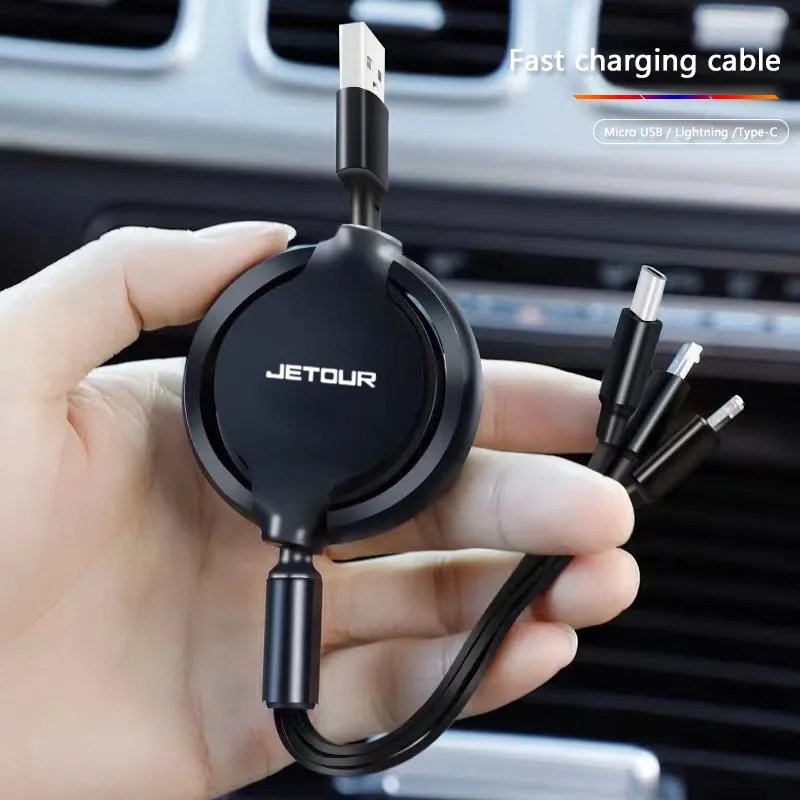 Car Interior 3 In 1 Micro USB Type C Fast Charging Cable Auto Accessories For Jetour X70 X90 X70S PLUS Dashing X-1 X95 L6 i-DM