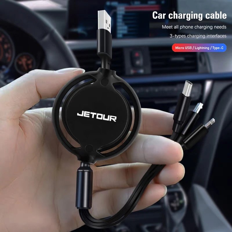 Car Interior 3 In 1 Micro USB Type C Fast Charging Cable Auto Logo Accessories For Jetour X70 X90 X70S PLUS Dashing X-1 X95 i-DM