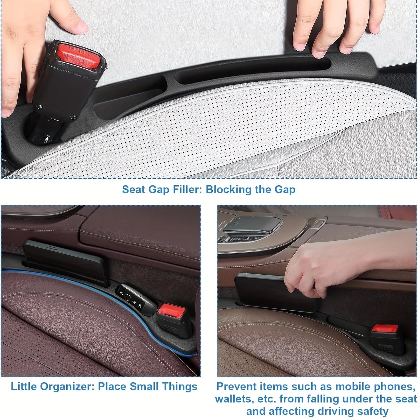 Car Seat Gap Filler Organizer - Waterproof 2-Piece Set