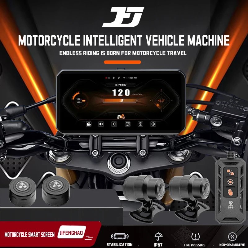 Dual 2K Motorcycle Car Machine Waterproof Motorcycle Camera WiFi GPS Dash Cam Front and Rear Drive Video Recorder Tire Pressure