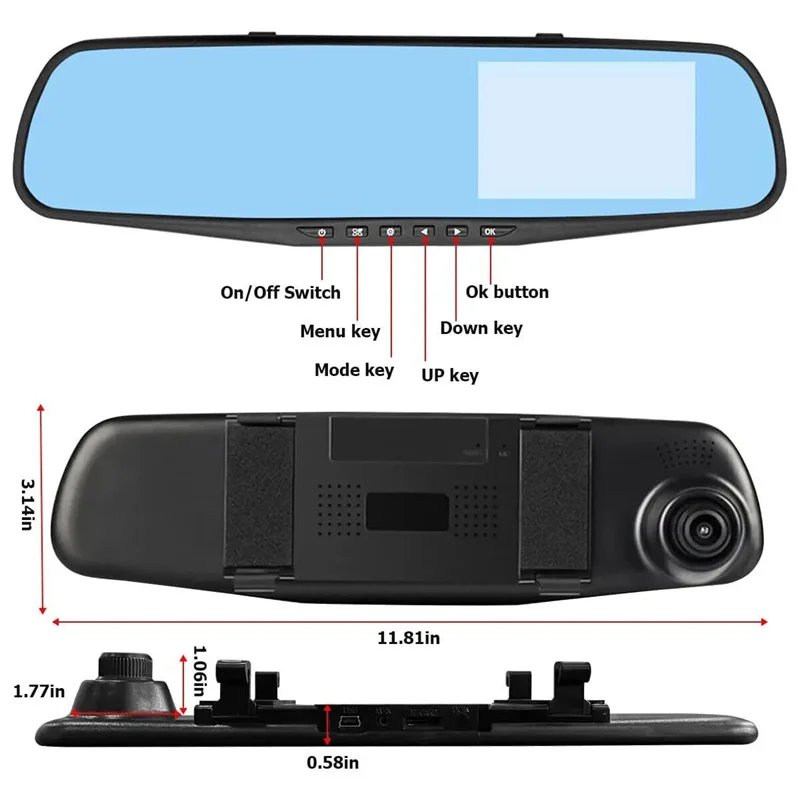 FHD Dual Lens Mirror Dash Cam with Night Vision & Parking Mode