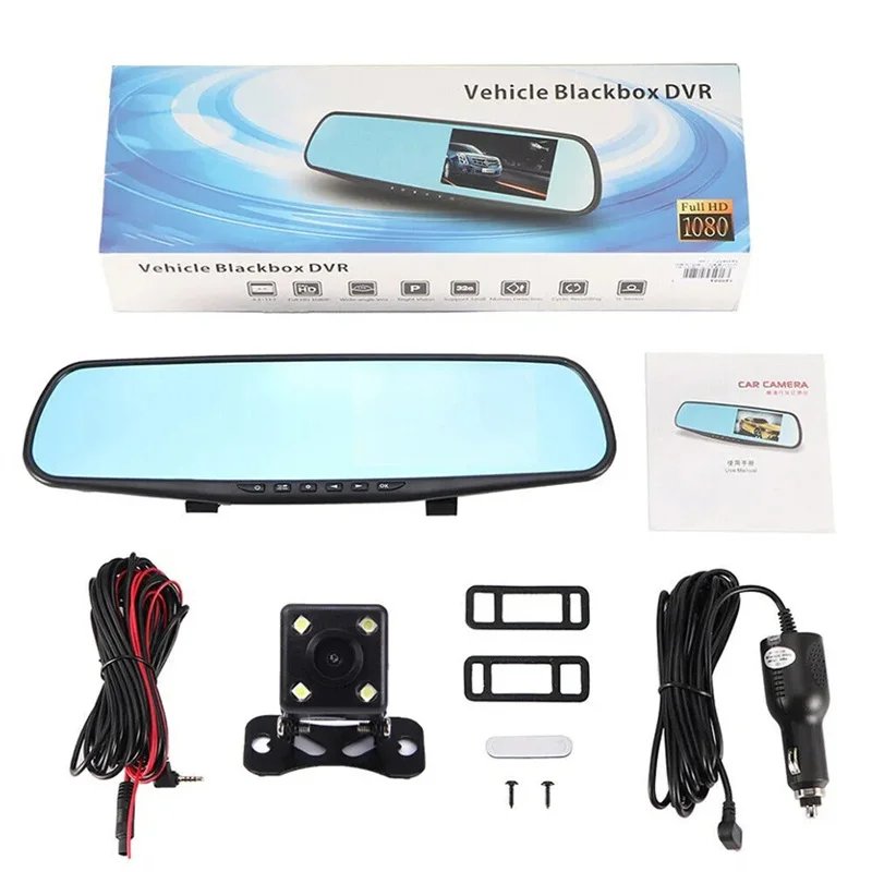FHD Dual Lens Mirror Dash Cam with Night Vision & Parking Mode