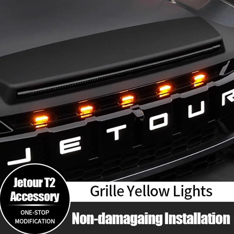 For Jetour Traveler T2 Grille Lights High Quality LED Front Front Grille Emergency Warning Yellow Light Car Accessories