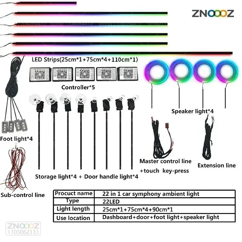 Jetour X70 T1X 22-in-1 RGB Acrylic Car Ambient Light Kit