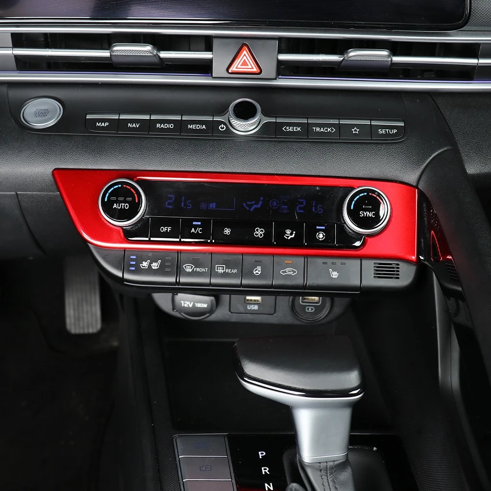 LHD/RHD For Hyundai CN7/CN7 N 2021-2025 Red Interior Mouldings Carbon Fiber Dashboard Middle Air Conditioner Knob Trim Cover