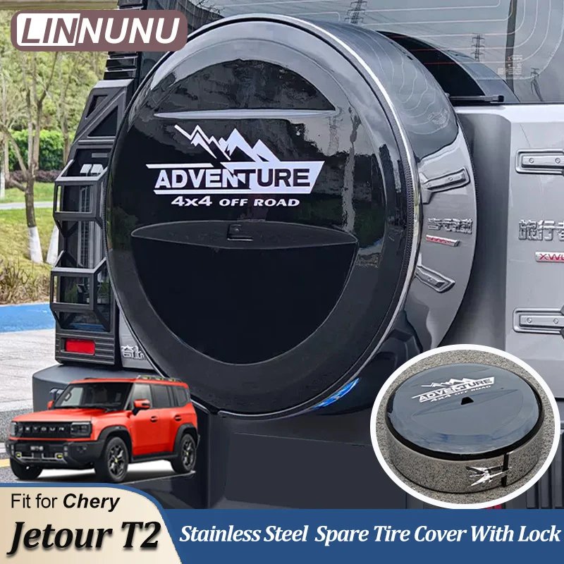 LINNUNU For JETOUR T2 Traveller Car Spare Tire Cover Stainless Equipped With Tire Shell with Lock Exterior Accessories Off-road