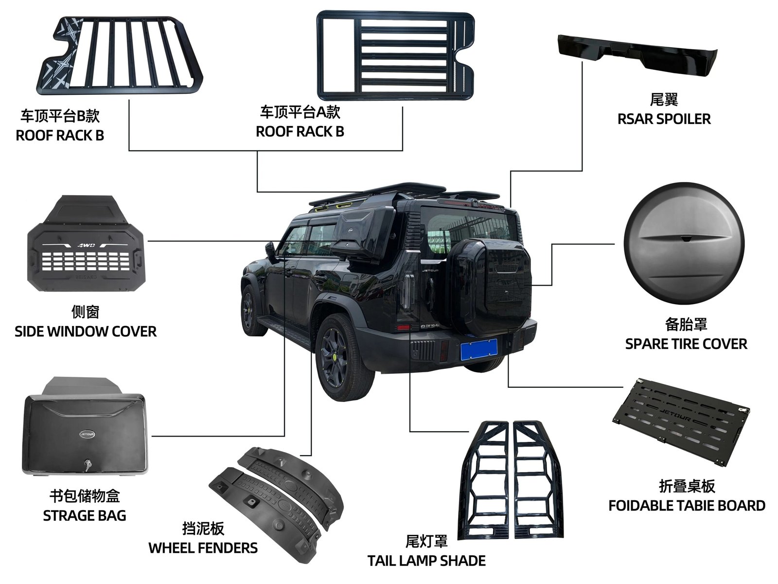 Premium Cherry Jetour Traveler T2 Car Hood Accessories Kit