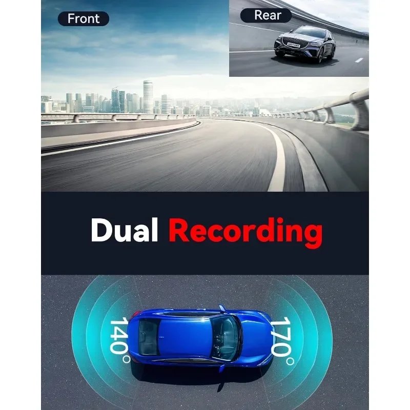 Premium Dual Dash Cam 4K/2.5K Front & 1080P Rear with 64GB Card