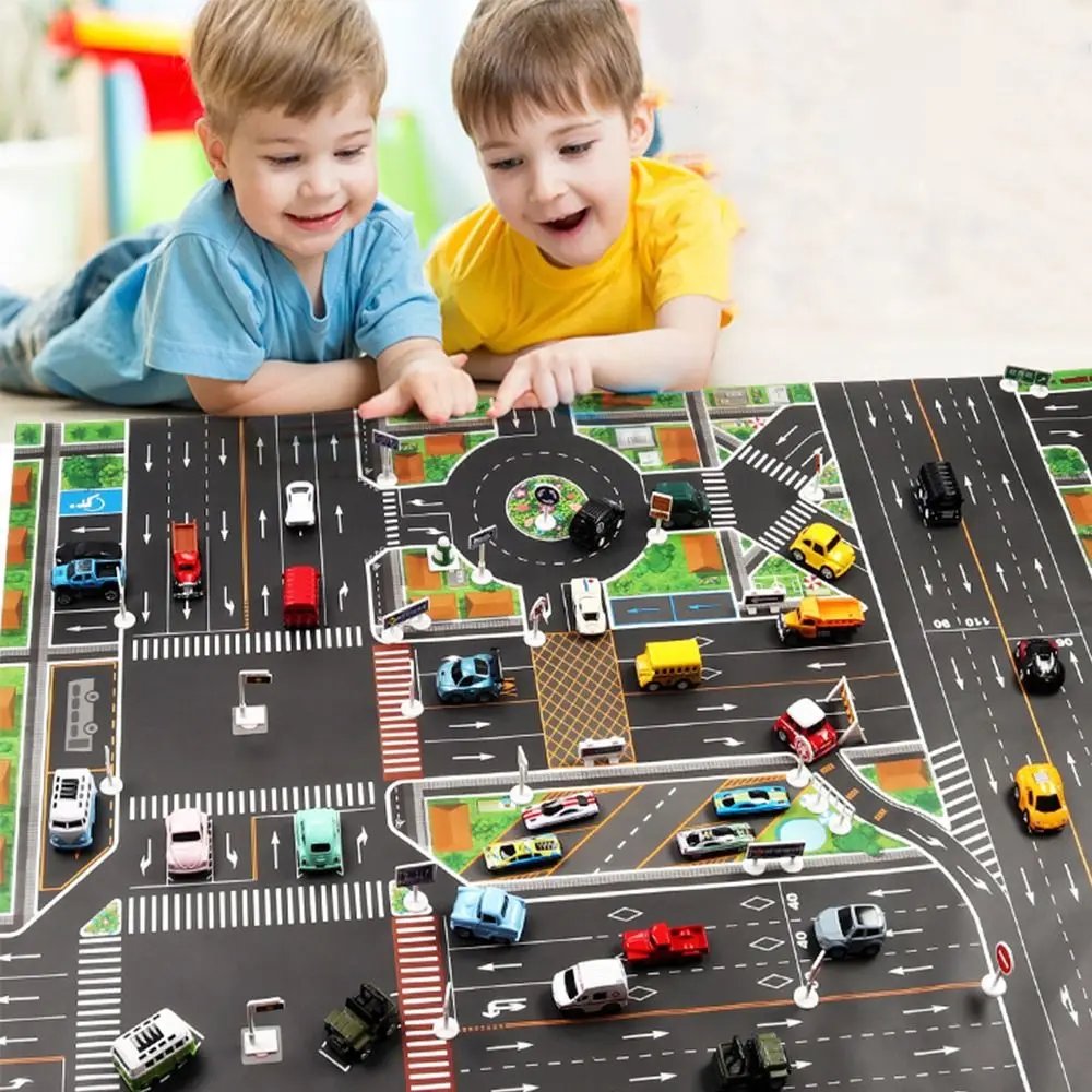 Road Mat Car Climbing Play Mat DIY Traffic Road Signs Climbing Mats Toys City Parking Lot Roadmap Road Carpet Playmat
