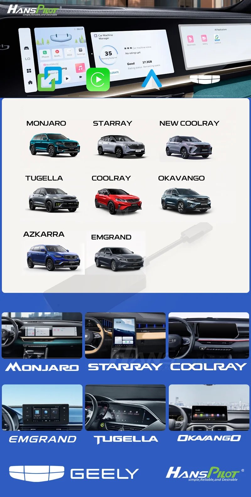 Smartlink Wireless CarPlay & Android Auto Adapter for Jetour, Geely, Chery