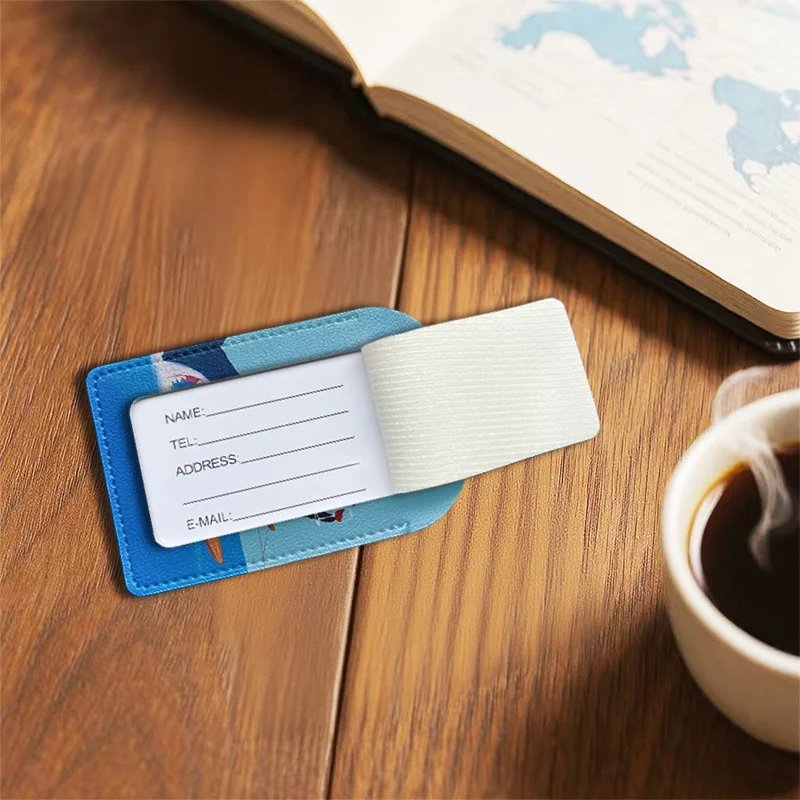 Waterproof PU Leather Luggage Tags with Privacy Cover - Cat Design