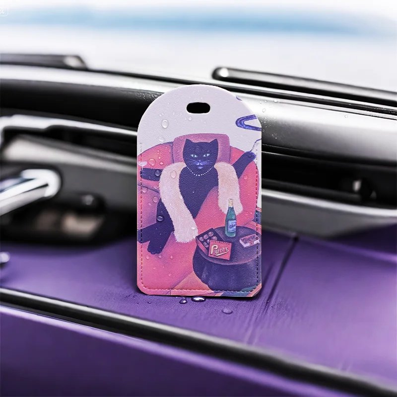 Waterproof PU Leather Luggage Tags with Privacy Cover - Cat Design