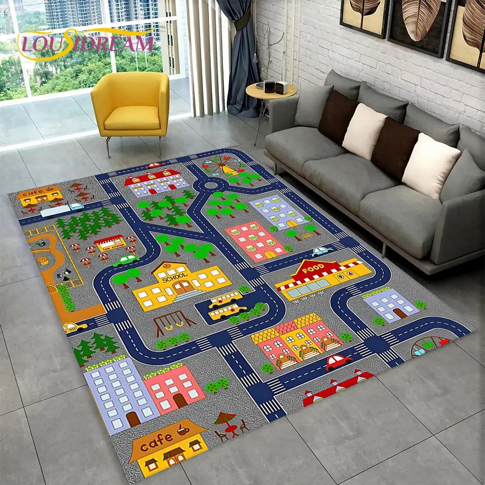 Child Baby Playmat Highway City Traffic Playroom Area Rug,Carpet Rug for Living Room Bedroom Decor,Kids play Non-slip Floor Mat