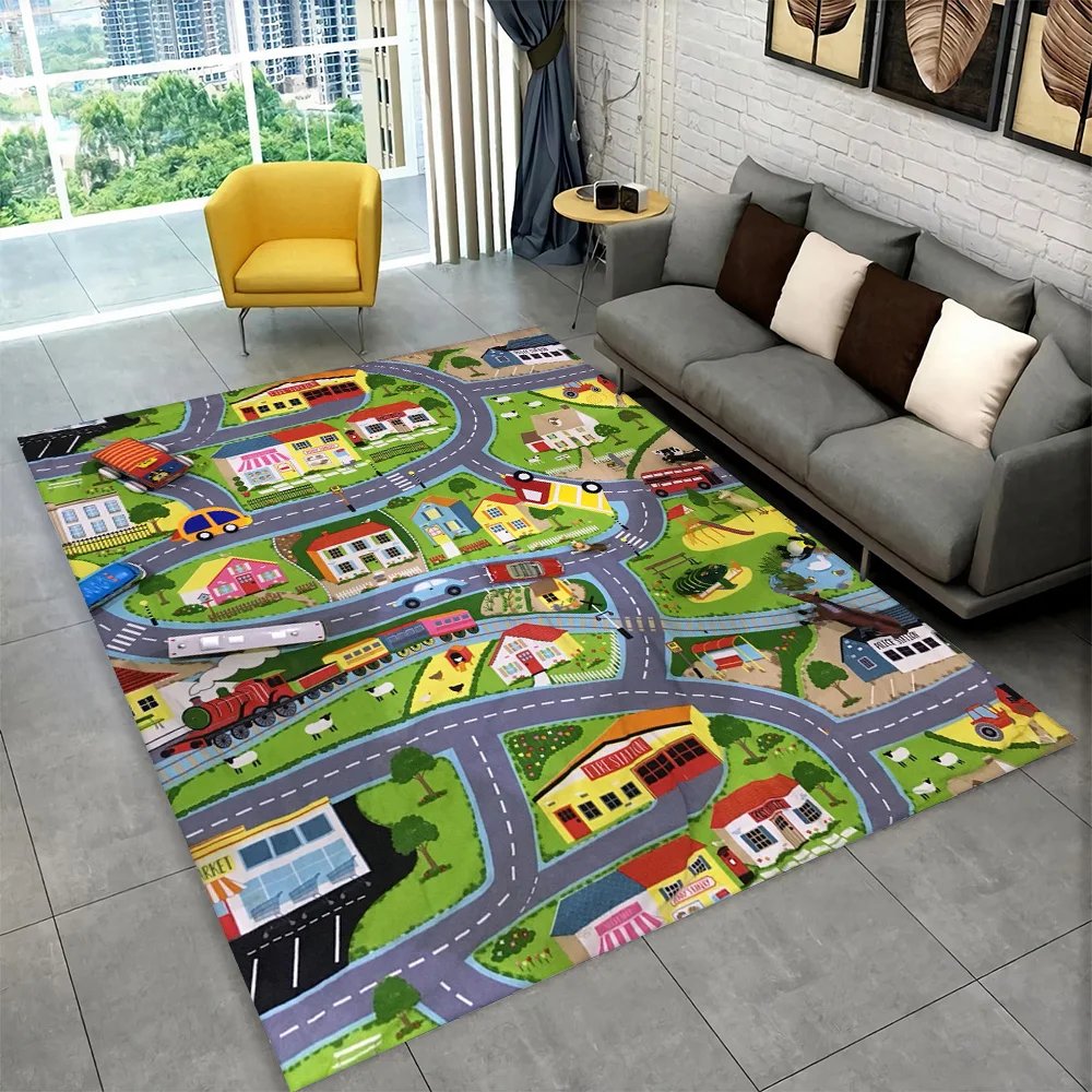 Kids Highway City Traffic Playmat - Non-Slip Area Rug