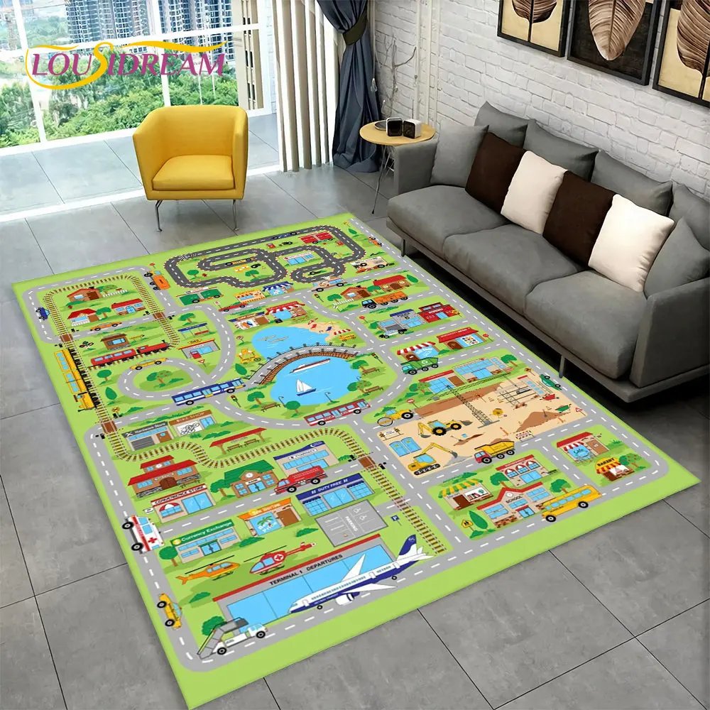 Kids Highway City Traffic Playmat - Non-Slip Area Rug