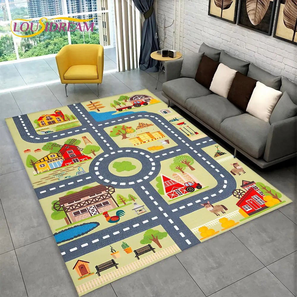 Kids Highway City Traffic Playmat - Non-Slip Area Rug