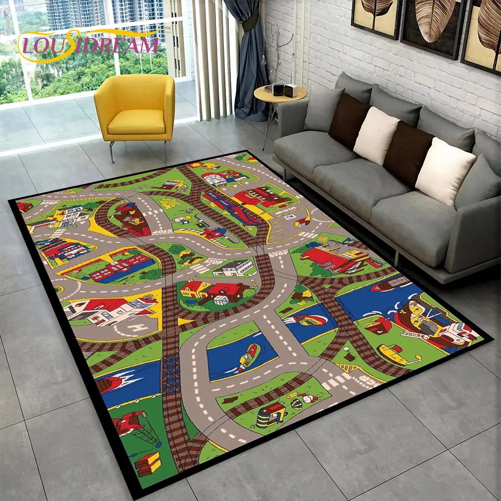 Kids Highway City Traffic Playmat - Non-Slip Area Rug