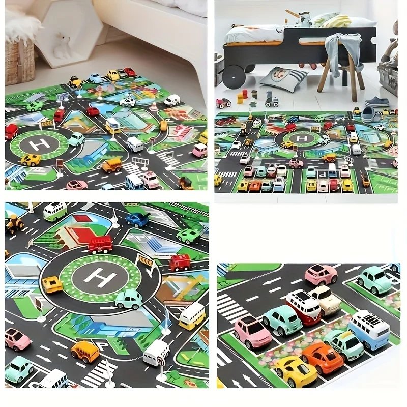 Large Waterproof City Traffic Play Mat for Kids' Toy Cars