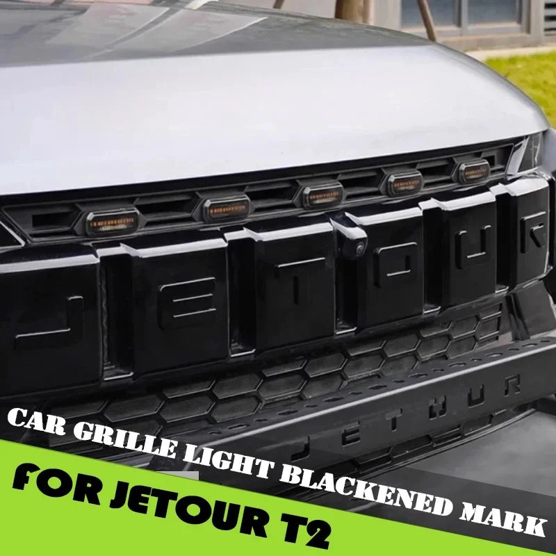 Car Grille Light Blackened Mark Fit for Jetour Traveller T2 2023 2024 2025 Auto ABS Bright Black Grille Light Letter Mark