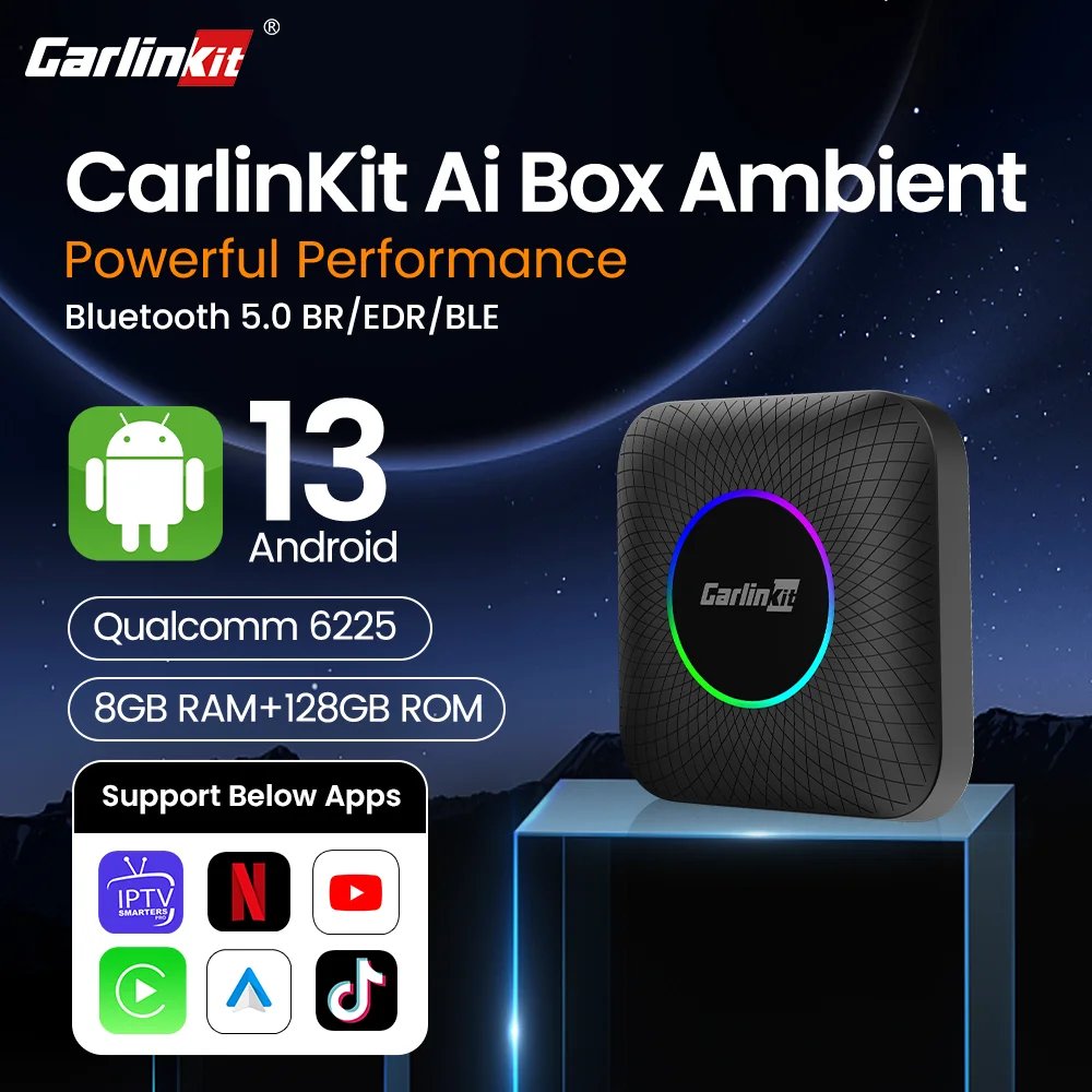 Carlinkit Android 13 Tv Box LED 8+128GB CarPlay Wireless Android Auto Wireless Adapter Support Youtube Netfilx IPTV Spotify GPS