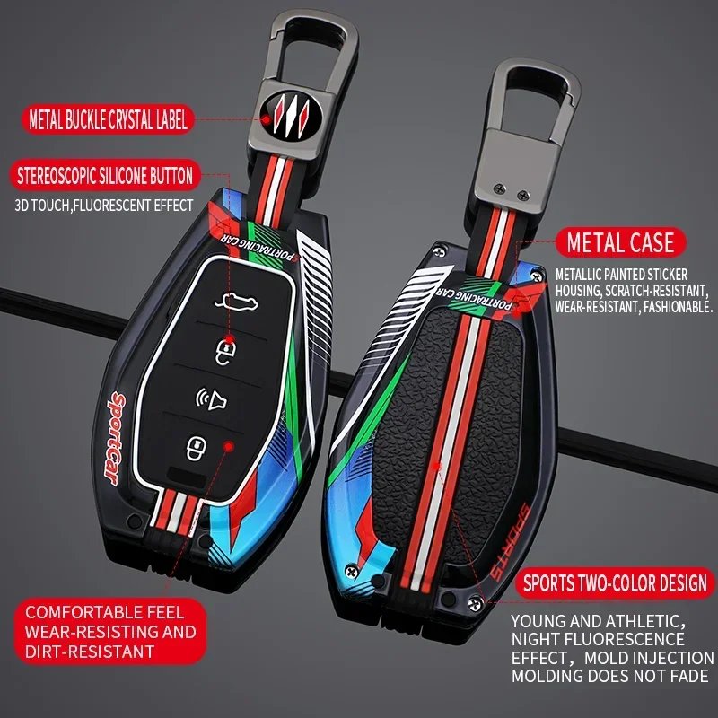 For Chery Jetour X90 Plus X70 X95 X90PRO X70Plus L9 accessories 2024 2025 Racing Style Metal Silicone Car Key Case Cover Shell
