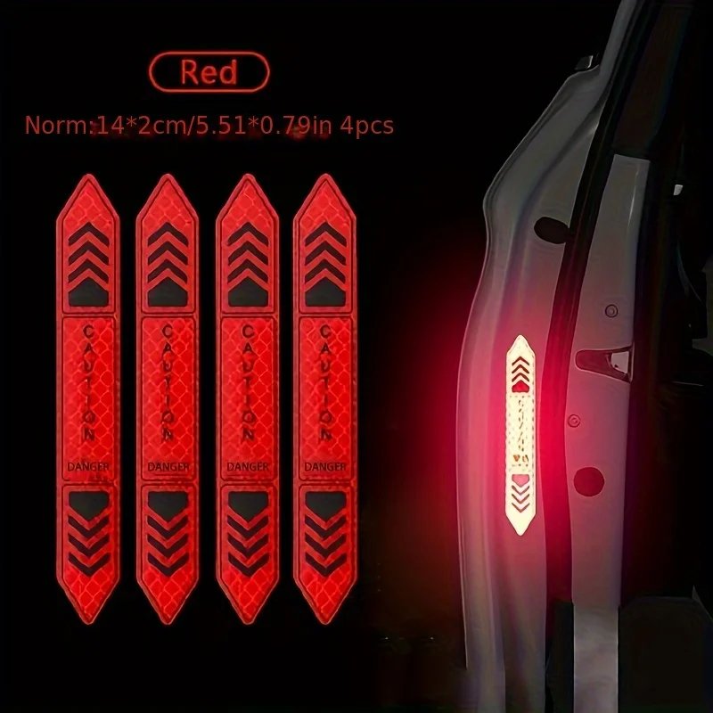 4pcs Reflective Car Door Stickers - Night Safety Warning Decals, Green Chevron Design, 5.51x4.72inch, PVC Material,