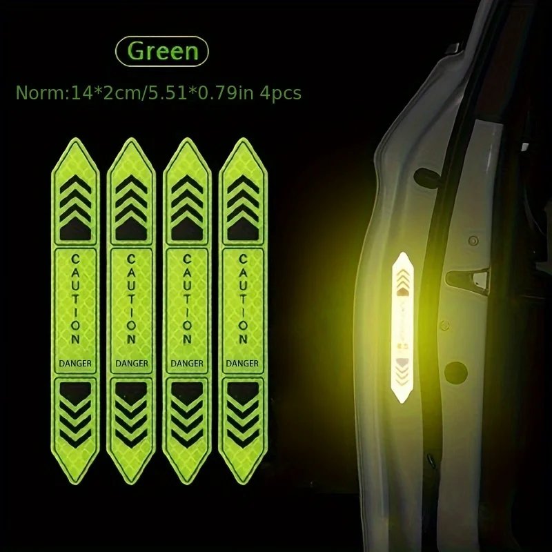 Reflective Car Door Stickers - 4 Pack Green Chevron Design