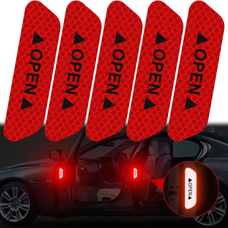 10/50PCS Reflective Car Door Sticker Safety Opening Warning Reflector Tape Decal Auto Exterior Reflector Car Accessories
