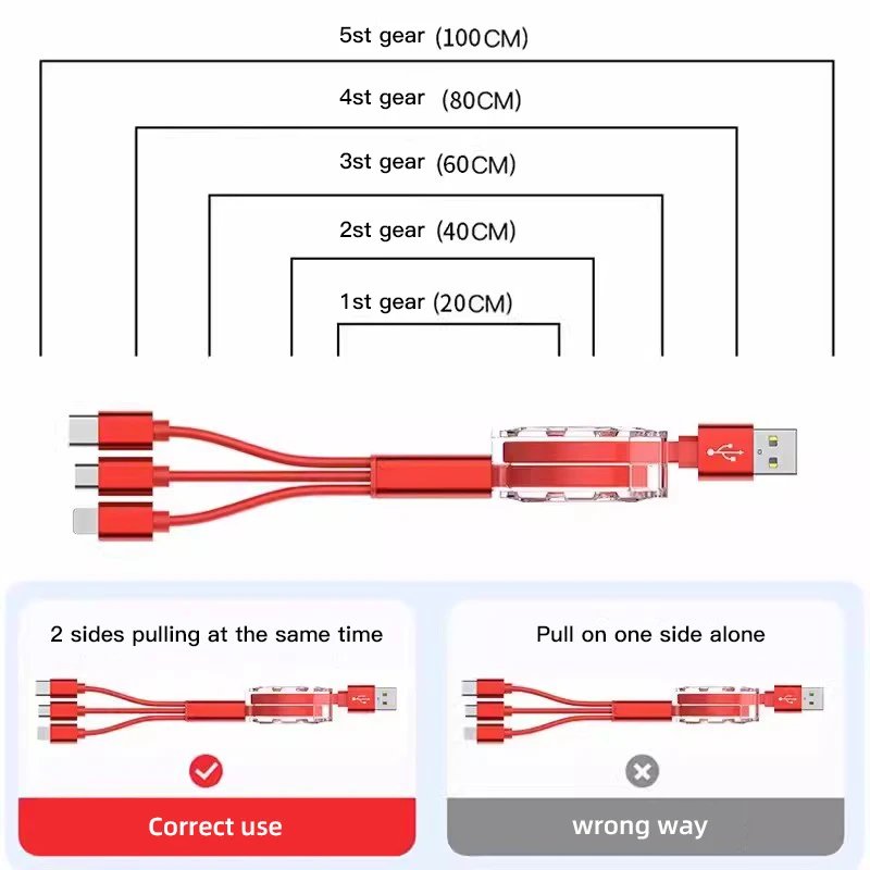 3-in-1 Telescopic Fast Charging Cable for Jetour Cars