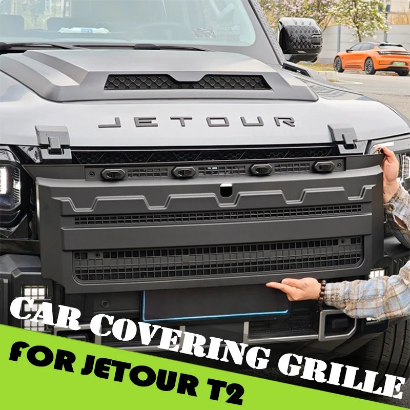 Car Full Coverage Grille Fit for Jetour Traveller T2 2023 2024 2025 Modified Front Face Black Warrior Grille Car Accessories