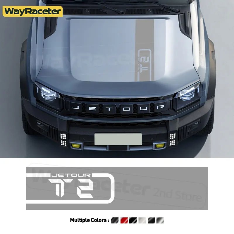 Matte Black Engine Cover Vinyl Bonnet Hood Stripes Sticker For Chery Jetour T2 2024 2023 2025 Traveller Off Road 4X4 Accessories