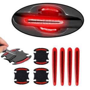 8pcs Universal Car Door Handle Reflective Sticker Decal Warning Strip Driving Safety Bling Scratches Protection Auto Accessories