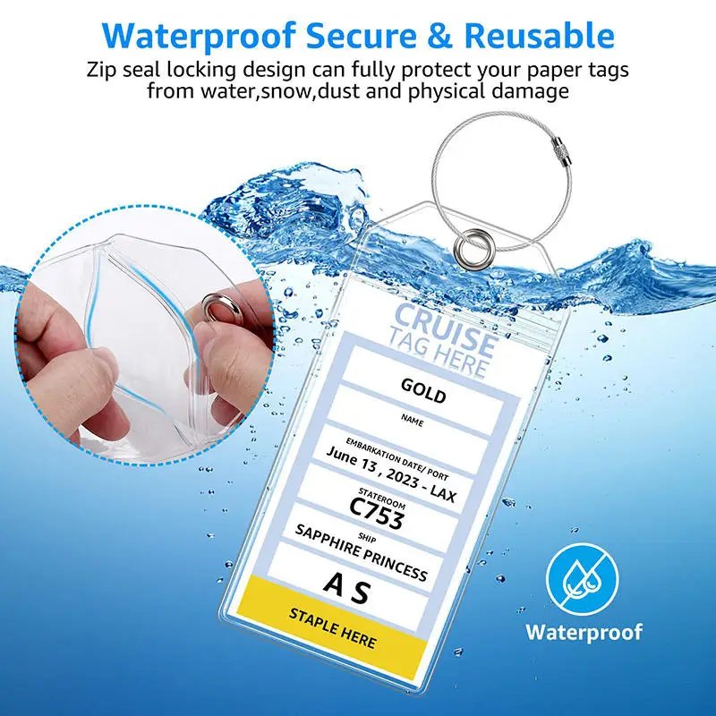 Waterproof Cruise Luggage Tags - 5 Pack with Metal Loops