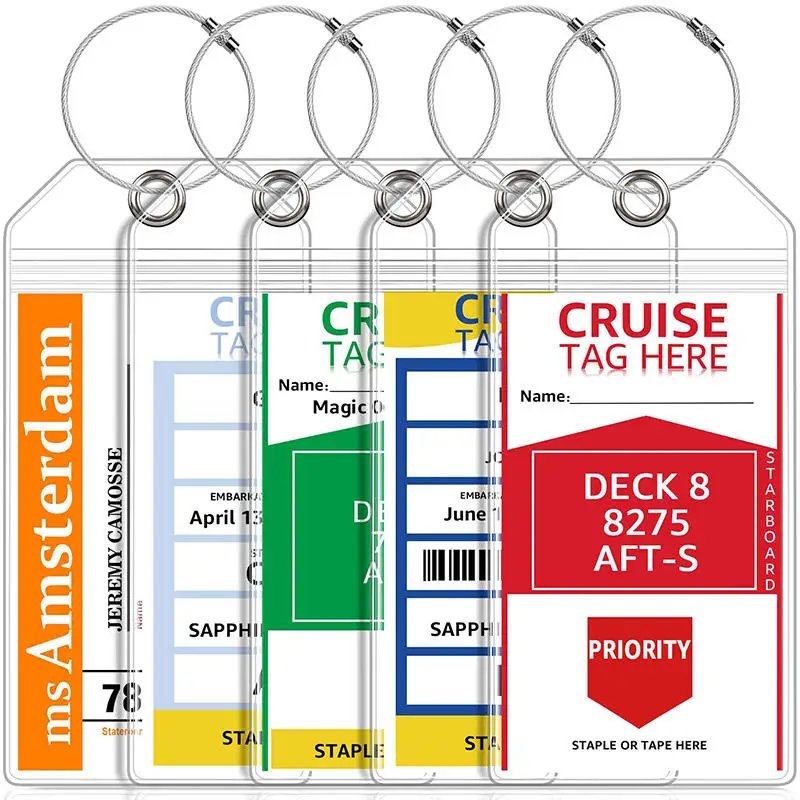 Waterproof Cruise Luggage Tags - 5 Pack with Metal Loops