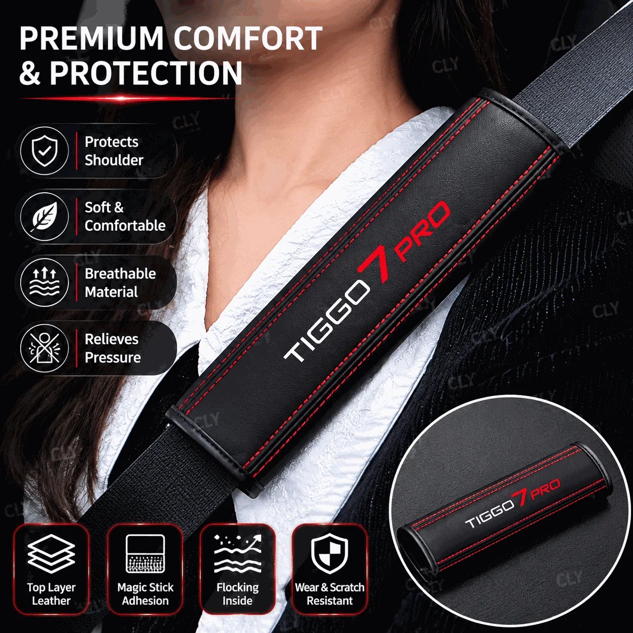 1pcs For Chery Auto Tiggo 7 Pro Tiggo 8 Pro Max LOGO Arrizo Jetour Omoda Car Safety Belt Shoulder Leather Cover Pads Accessories