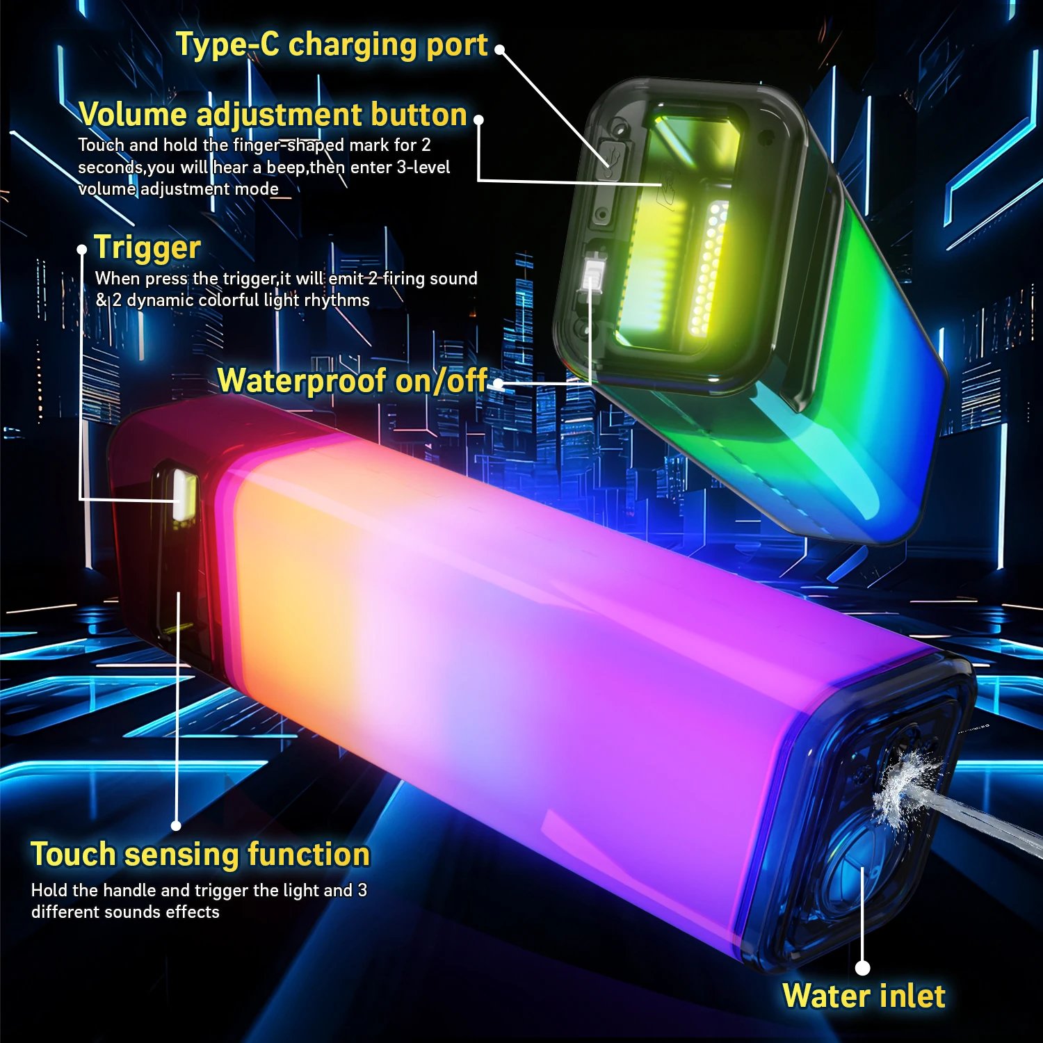 Rechargeable Auto-Fill Electric Water Gun with LED & Sound